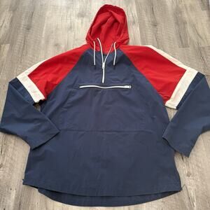 Express Hooded Windbreaker Men Large Pullover Jacket Lightweight Red White Blue